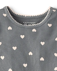 Ensemble 2 pièces côtelé à cœur pour petites filles