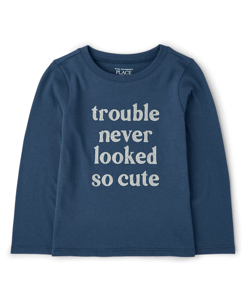 Baby And Toddler Girls Trouble Graphic Tee
