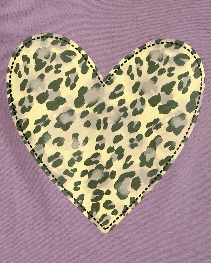Baby And Toddler Girls Leopard Heart Graphic Tee