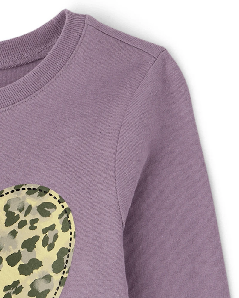 Baby And Toddler Girls Leopard Heart Graphic Tee