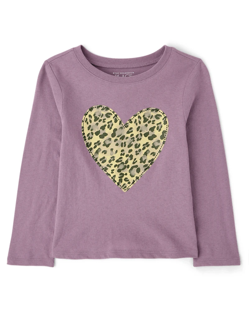 Baby And Toddler Girls Leopard Heart Graphic Tee