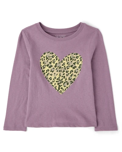 Baby And Toddler Girls Leopard Heart Graphic Tee