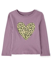 Baby And Toddler Girls Leopard Heart Graphic Tee