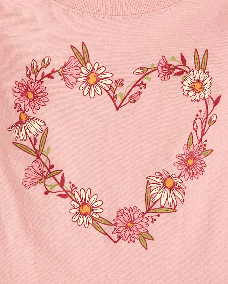Baby And Toddler Girls Floral Heart Graphic Tee