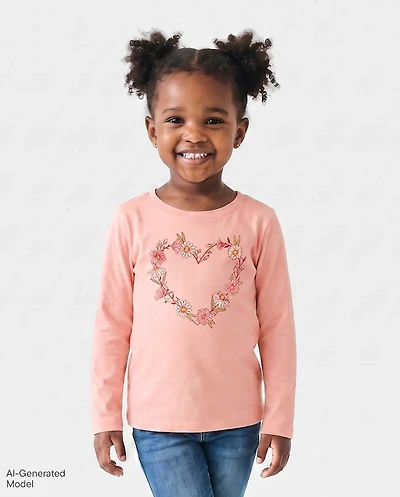 Baby And Toddler Girls Floral Heart Graphic Tee