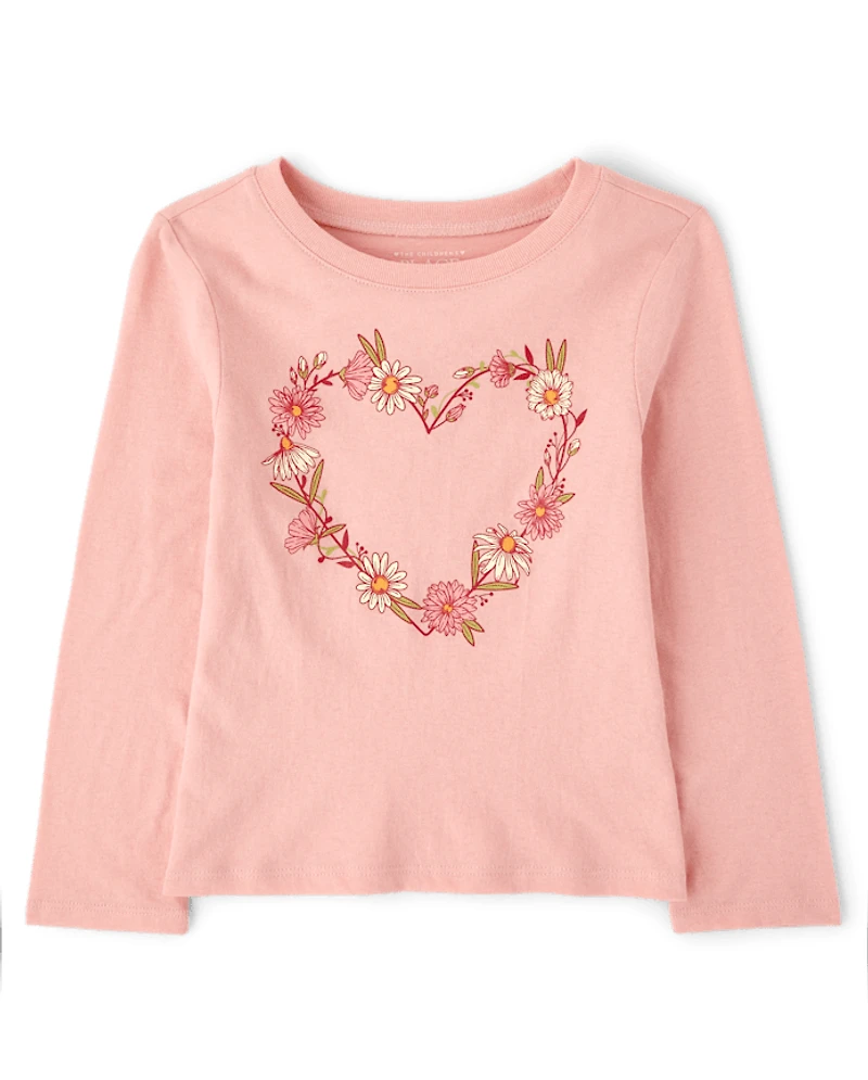 Baby And Toddler Girls Floral Heart Graphic Tee