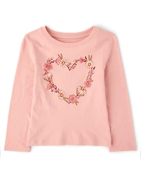 Baby And Toddler Girls Floral Heart Graphic Tee