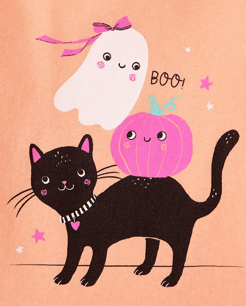 Baby And Toddler Girls Halloween Cat Ghost Graphic Tee