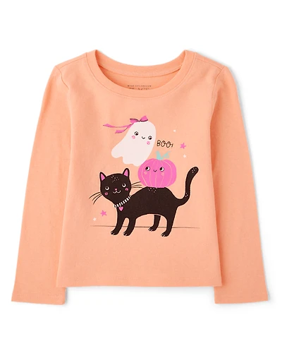 Baby And Toddler Girls Halloween Cat Ghost Graphic Tee