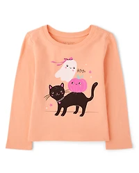 Baby And Toddler Girls Halloween Cat Ghost Graphic Tee