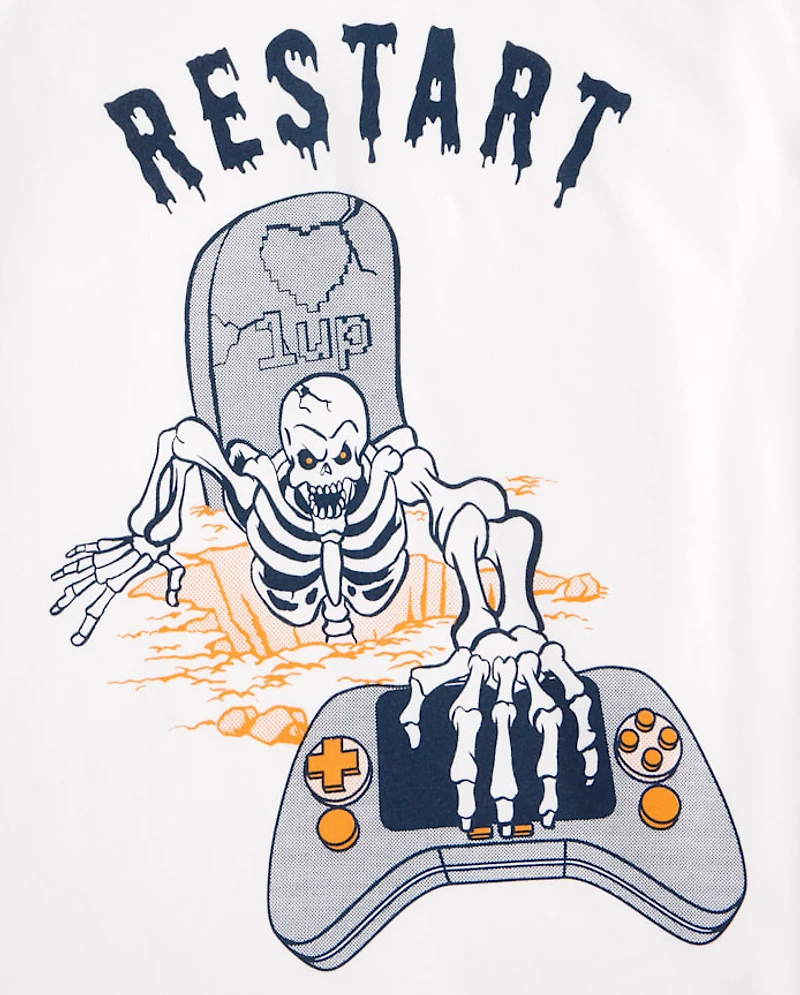 Boys Halloween Video Game Restart Graphic Tee