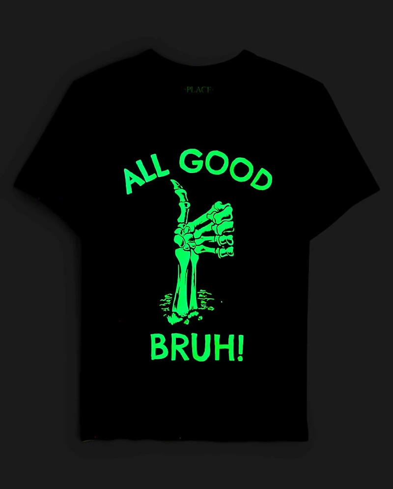 Boys Glow Halloween All Good Bruh Graphic Tee