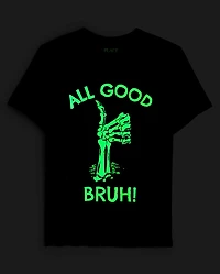 Boys Glow Halloween All Good Bruh Graphic Tee