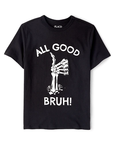 Boys Glow Halloween All Good Bruh Graphic Tee