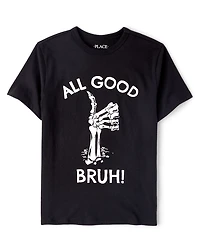 Boys Glow Halloween All Good Bruh Graphic Tee