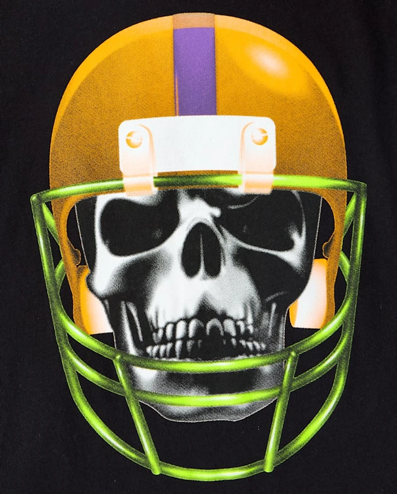 Boys Halloween Skeleton Helmet Graphic Tee