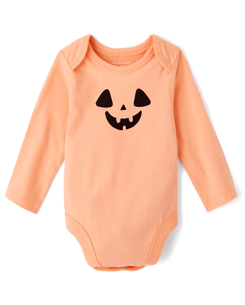 Baby Halloween Pumpkin Face Graphic Bodysuit