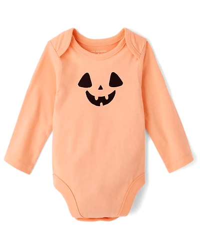 Baby Halloween Pumpkin Face Graphic Bodysuit
