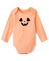 Baby Halloween Pumpkin Face Graphic Bodysuit