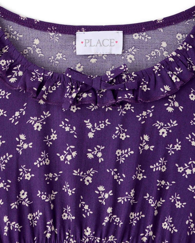 Girls Floral Ruffle Top