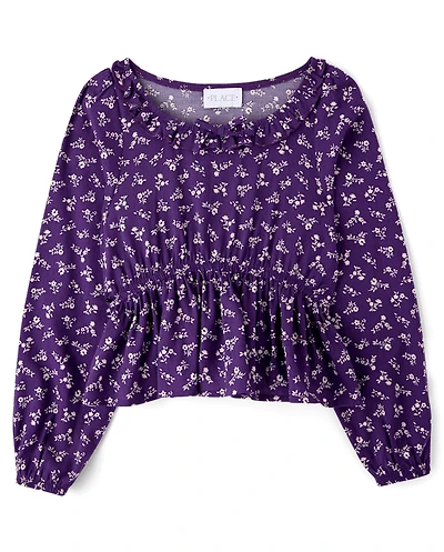 Girls Floral Ruffle Top