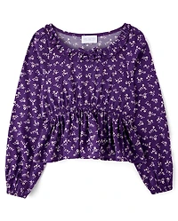 Girls Floral Ruffle Top