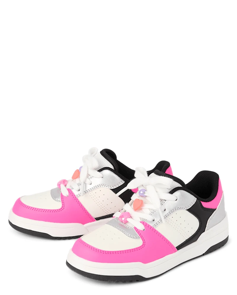 Girls Colorblock Beaded Low Top Sneakers