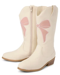 Girls Embroidered Bow Cowgirl Boots