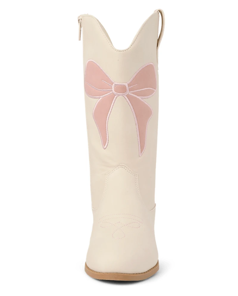 Girls Embroidered Bow Cowgirl Boots