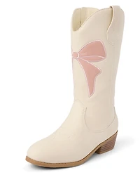 Girls Embroidered Bow Cowgirl Boots