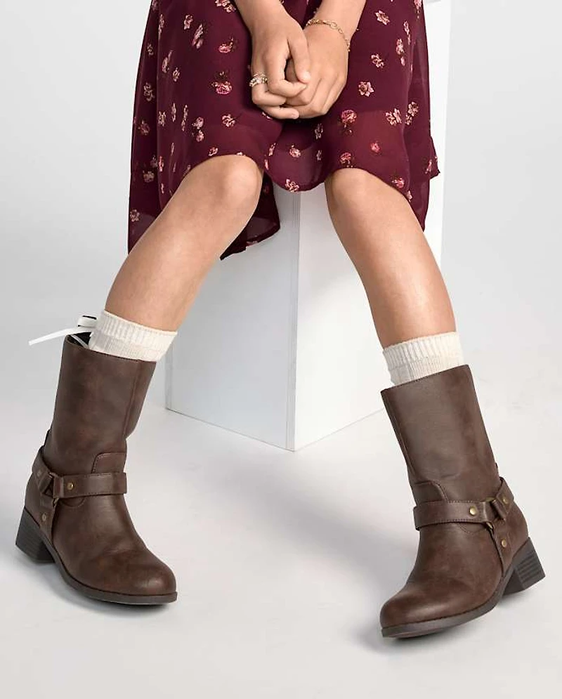 Girls Low Heel Moto Boots