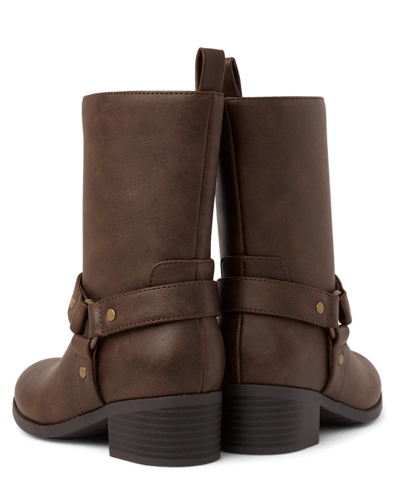 Girls Low Heel Moto Boots
