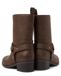 Girls Low Heel Moto Boots
