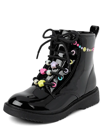 Girls Beaded Combat Boots