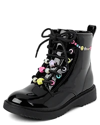 Girls Beaded Combat Boots