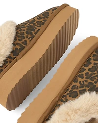Girls Leopard Platform Teddy Slip Ons