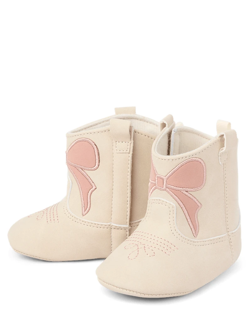 Baby Girls Embroidered Bow Cowgirl Boots