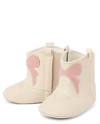 Baby Girls Embroidered Bow Cowgirl Boots