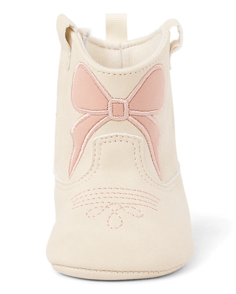 Baby Girls Embroidered Bow Cowgirl Boots