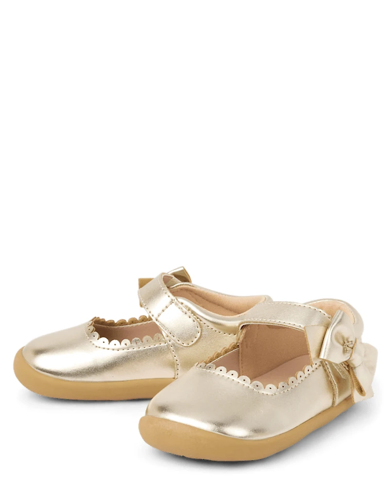Baby And Toddler Girls Metallic Bow First Steps Mary Jane Shoes