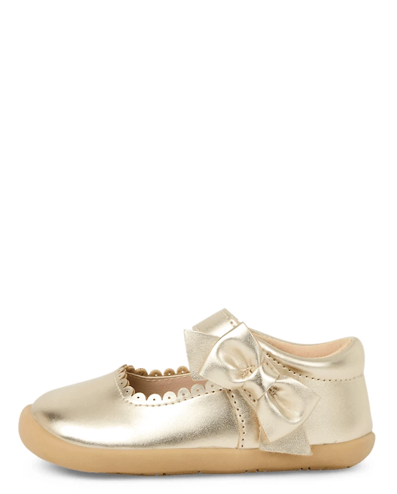 Baby And Toddler Girls Metallic Bow First Steps Mary Jane Shoes