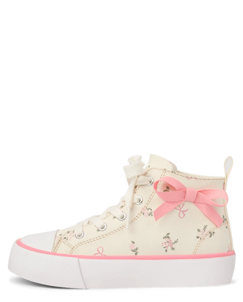 Girls Bow High Top Sneakers