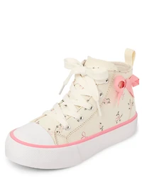 Girls Bow High Top Sneakers
