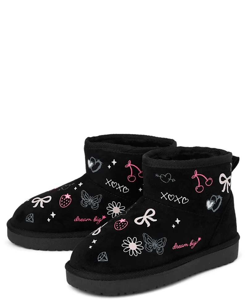 Girls Doodle Teddy Boots