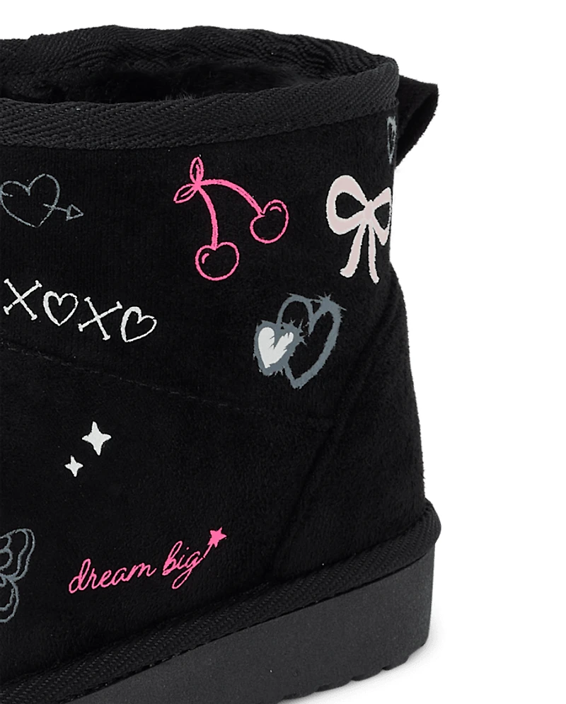 Girls Doodle Teddy Boots