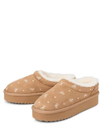Mocassins ours en peluche à nœud brodé pour filles