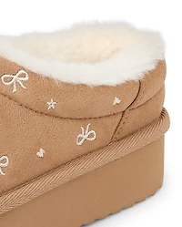Mocassins ours en peluche à nœud brodé pour filles