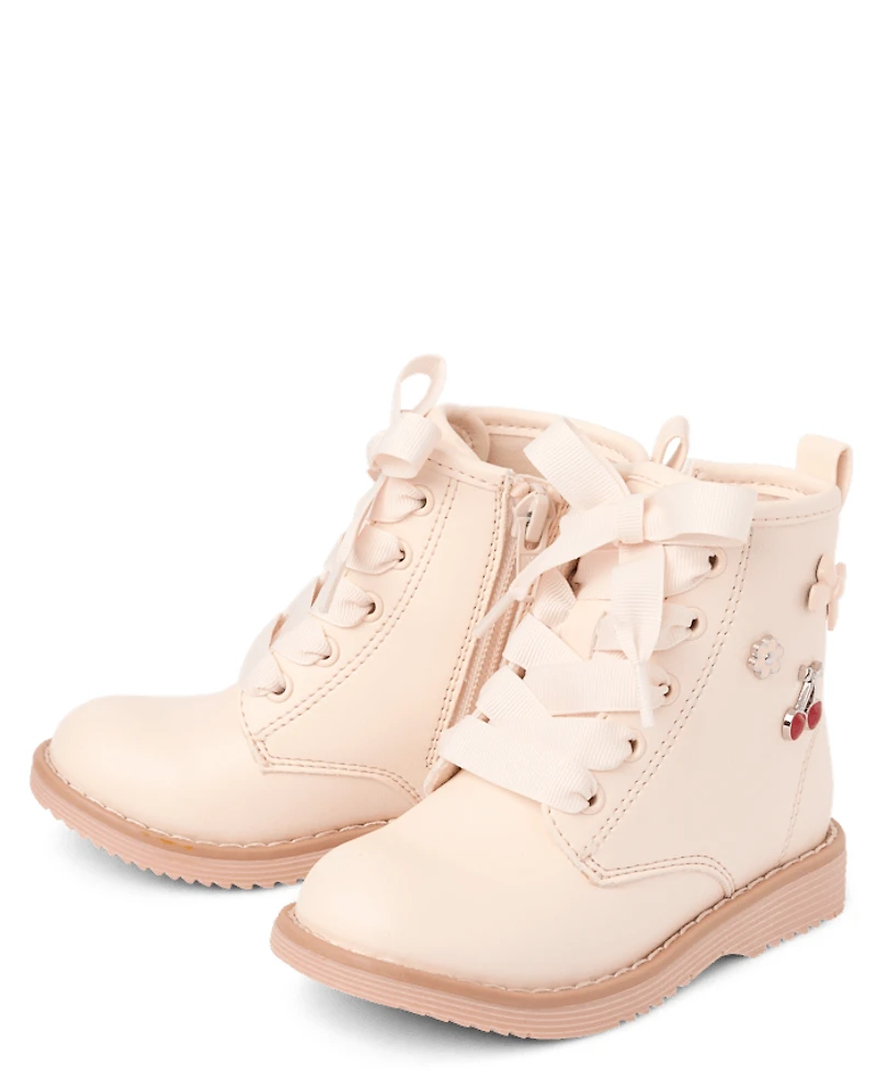 Toddler Girls Charm Stud Lace Up Boots