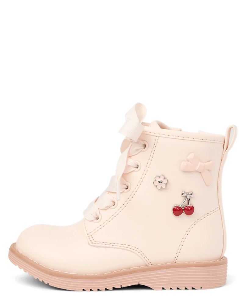 Toddler Girls Charm Stud Lace Up Boots