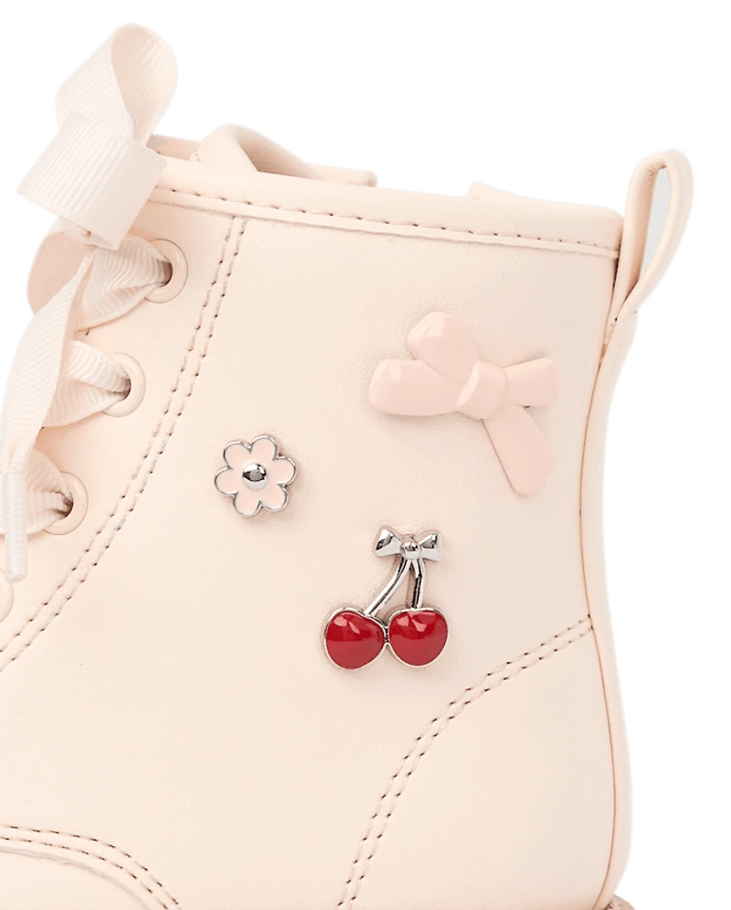 Toddler Girls Charm Stud Lace Up Boots